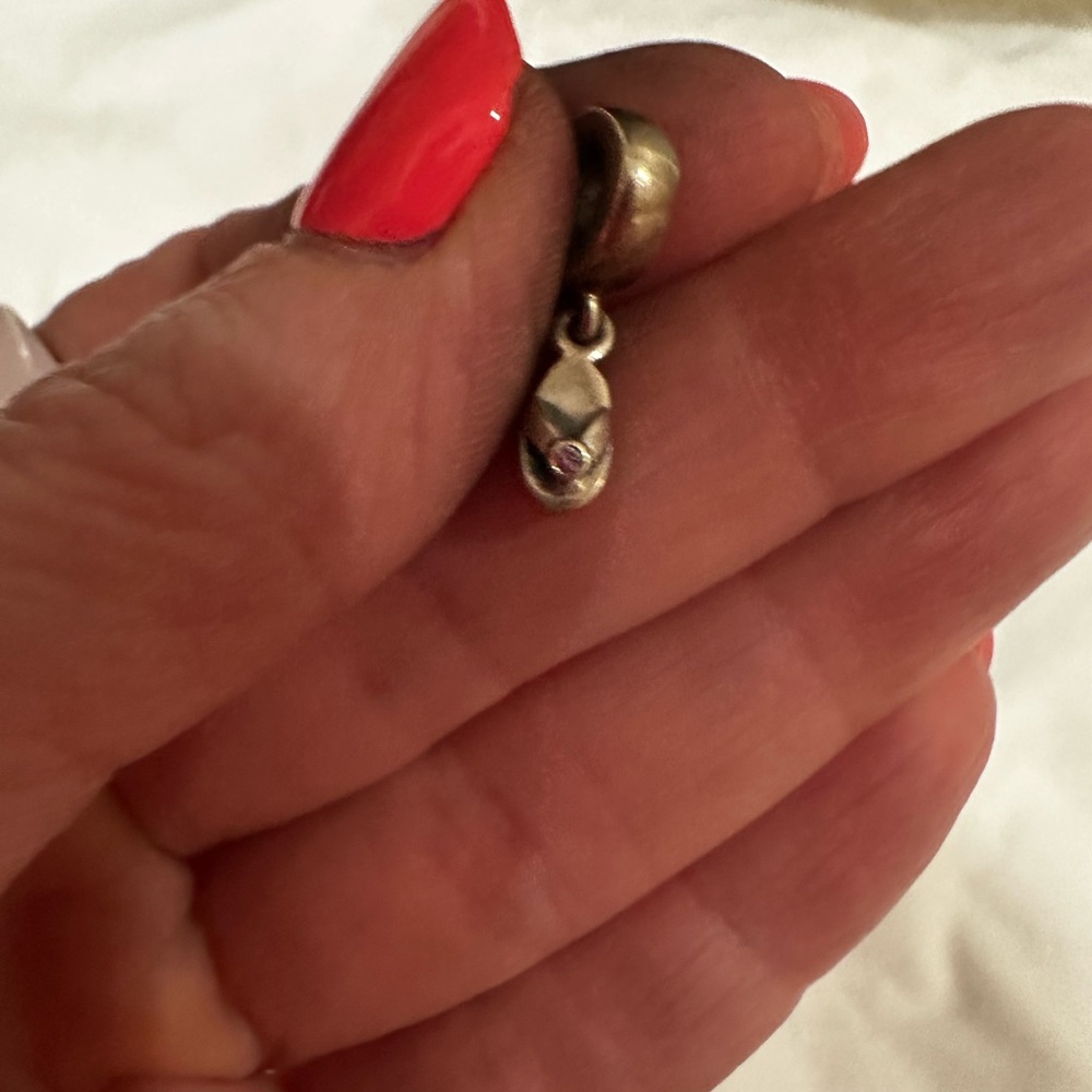 Pandora Silver Baby Shoe Charm with Pink Gem